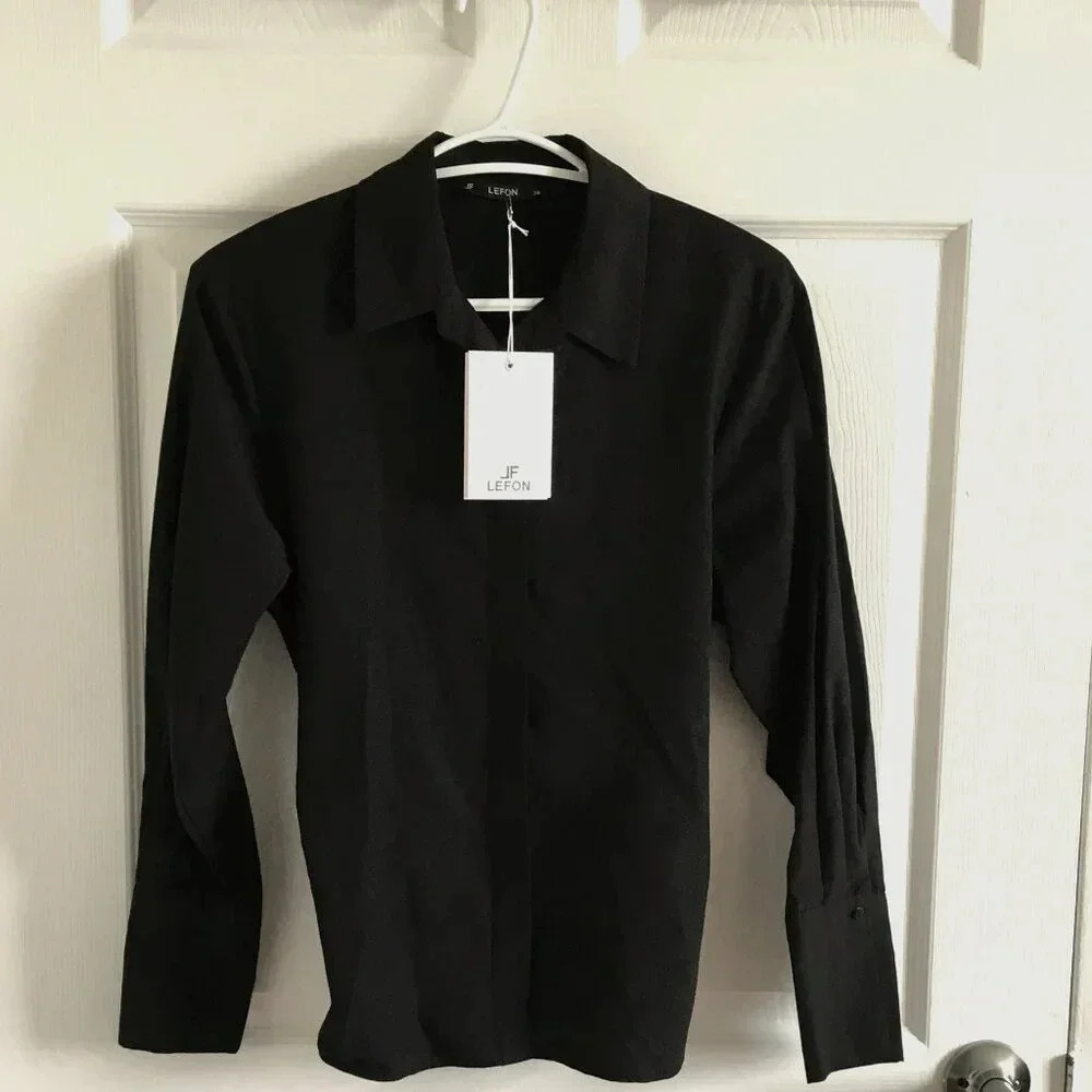 Belted Back Shirt 100% Cotton  Long sleeves Black Sz (EU 36| US 4)